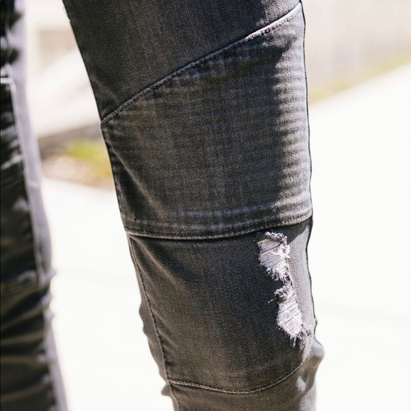 KanCan Distressed Dark Gray Modern Moto Jeans - Picture 5 of 8